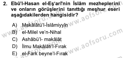 İslam Mezhepleri Tarihi Dersi 2022 - 2023 Yılı Yaz Okulu Sınav Soruları 2. Soru