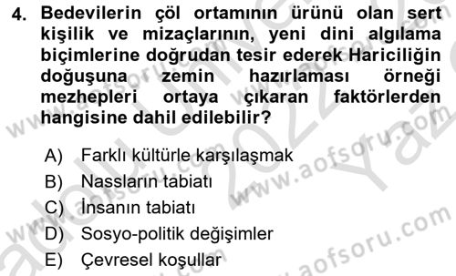 İslam Mezhepleri Tarihi Dersi 2022 - 2023 Yılı Yaz Okulu Sınav Soruları 4. Soru