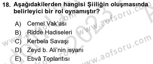 İslam Mezhepleri Tarihi Dersi Ara Sınavı Deneme Sınav Soruları 18. Soru