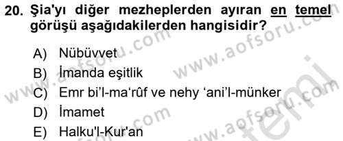 İslam Mezhepleri Tarihi Dersi 2023 - 2024 Yılı (Vize) Ara Sınav Soruları 20. Soru