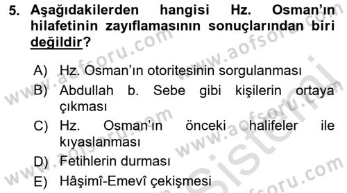 İslam Mezhepleri Tarihi Dersi Ara Sınavı Deneme Sınav Soruları 5. Soru