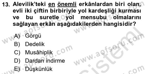 İslam Mezhepleri Tarihi Dersi 2023 - 2024 Yılı (Final) Dönem Sonu Sınav Soruları 13. Soru