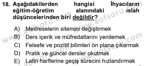 İslam Mezhepleri Tarihi Dersi 2023 - 2024 Yılı (Final) Dönem Sonu Sınav Soruları 18. Soru
