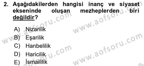 İslam Mezhepleri Tarihi Dersi 2023 - 2024 Yılı (Final) Dönem Sonu Sınav Soruları 2. Soru