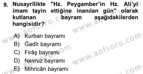 İslam Mezhepleri Tarihi Dersi 2023 - 2024 Yılı (Final) Dönem Sonu Sınav Soruları 9. Soru