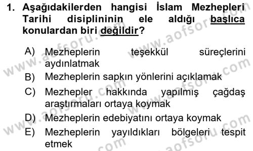 İslam Mezhepleri Tarihi Dersi 2023 - 2024 Yılı Yaz Okulu Sınav Soruları 1. Soru