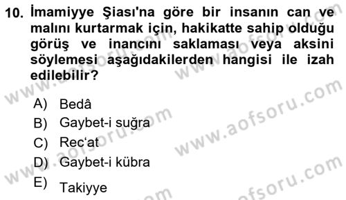 İslam Mezhepleri Tarihi Dersi 2023 - 2024 Yılı Yaz Okulu Sınav Soruları 10. Soru