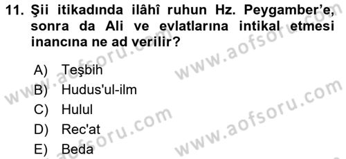 İslam Mezhepleri Tarihi Dersi 2023 - 2024 Yılı Yaz Okulu Sınav Soruları 11. Soru