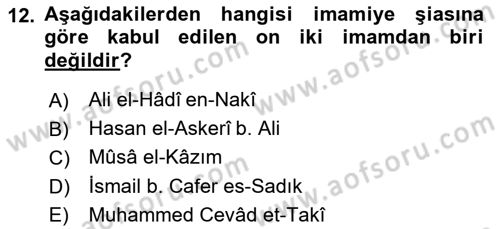 İslam Mezhepleri Tarihi Dersi 2023 - 2024 Yılı Yaz Okulu Sınav Soruları 12. Soru