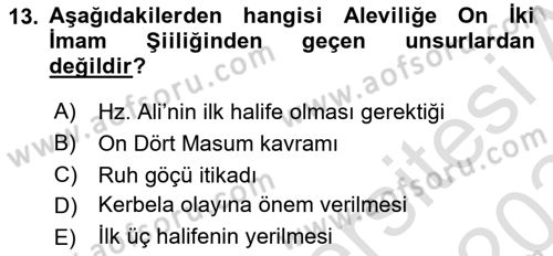 İslam Mezhepleri Tarihi Dersi 2023 - 2024 Yılı Yaz Okulu Sınav Soruları 13. Soru