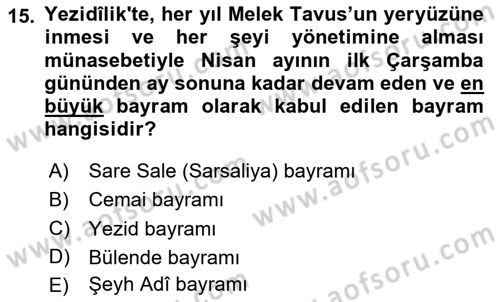 İslam Mezhepleri Tarihi Dersi 2023 - 2024 Yılı Yaz Okulu Sınav Soruları 15. Soru