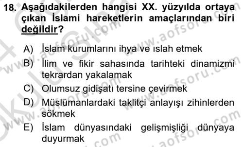 İslam Mezhepleri Tarihi Dersi 2023 - 2024 Yılı Yaz Okulu Sınav Soruları 18. Soru