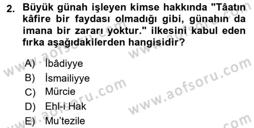 İslam Mezhepleri Tarihi Dersi 2023 - 2024 Yılı Yaz Okulu Sınav Soruları 2. Soru