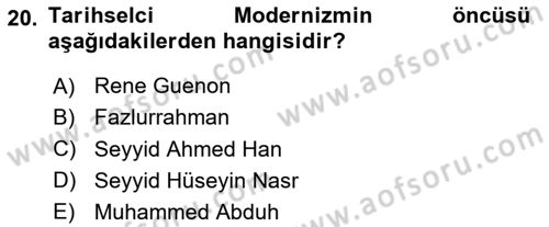 İslam Mezhepleri Tarihi Dersi 2023 - 2024 Yılı Yaz Okulu Sınav Soruları 20. Soru