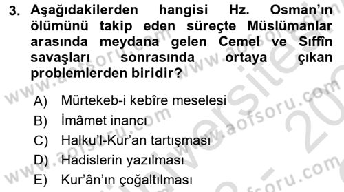 İslam Mezhepleri Tarihi Dersi 2023 - 2024 Yılı Yaz Okulu Sınav Soruları 3. Soru
