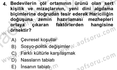 İslam Mezhepleri Tarihi Dersi 2023 - 2024 Yılı Yaz Okulu Sınav Soruları 4. Soru