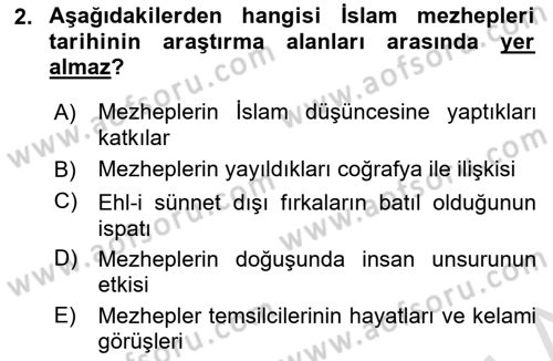 İslam Mezhepleri Tarihi Dersi 2024 - 2025 Yılı (Vize) Ara Sınav Soruları 2. Soru
