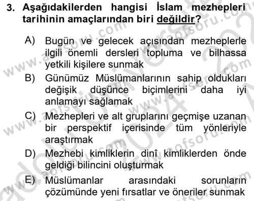 İslam Mezhepleri Tarihi Dersi 2024 - 2025 Yılı (Vize) Ara Sınav Soruları 3. Soru