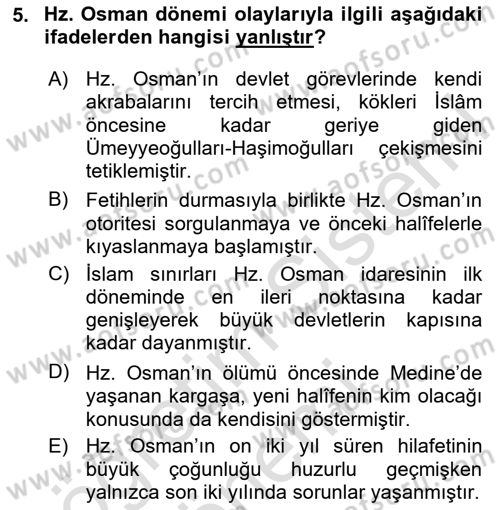 İslam Mezhepleri Tarihi Dersi Ara Sınavı Deneme Sınav Soruları 5. Soru