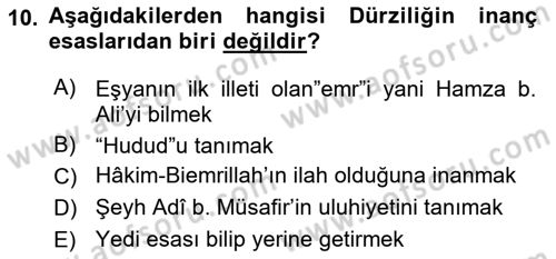 İslam Mezhepleri Tarihi Dersi 2024 - 2025 Yılı (Final) Dönem Sonu Sınav Soruları 10. Soru