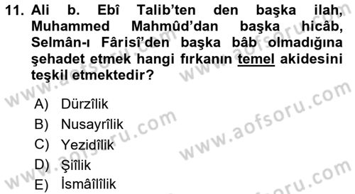 İslam Mezhepleri Tarihi Dersi 2024 - 2025 Yılı (Final) Dönem Sonu Sınav Soruları 11. Soru