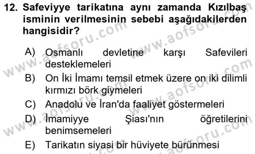 İslam Mezhepleri Tarihi Dersi 2024 - 2025 Yılı (Final) Dönem Sonu Sınav Soruları 12. Soru