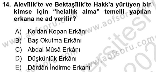İslam Mezhepleri Tarihi Dersi 2024 - 2025 Yılı (Final) Dönem Sonu Sınav Soruları 14. Soru