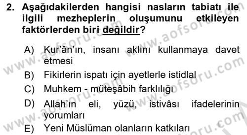 İslam Mezhepleri Tarihi Dersi 2024 - 2025 Yılı (Final) Dönem Sonu Sınav Soruları 2. Soru