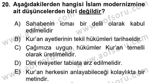 İslam Mezhepleri Tarihi Dersi 2024 - 2025 Yılı (Final) Dönem Sonu Sınav Soruları 20. Soru
