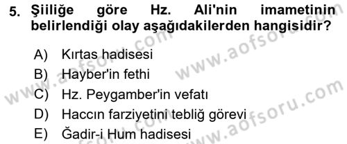 İslam Mezhepleri Tarihi Dersi 2024 - 2025 Yılı (Final) Dönem Sonu Sınav Soruları 5. Soru