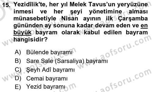İslam Mezhepleri Tarihi Dersi 2024 - 2025 Yılı Yaz Okulu Sınav Soruları 15. Soru
