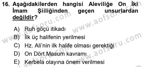İslam Mezhepleri Tarihi Dersi 2024 - 2025 Yılı Yaz Okulu Sınav Soruları 16. Soru