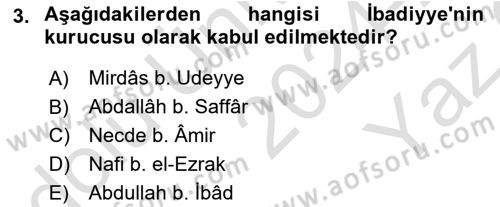 İslam Mezhepleri Tarihi Dersi 2024 - 2025 Yılı Yaz Okulu Sınav Soruları 3. Soru