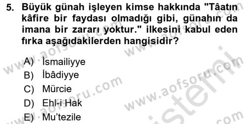 İslam Mezhepleri Tarihi Dersi 2024 - 2025 Yılı Yaz Okulu Sınav Soruları 5. Soru