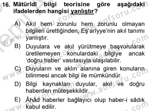 İslam Mezhepleri Tarihi Dersi 2025 - 2026 Yılı (Vize) Ara Sınav Soruları 16. Soru