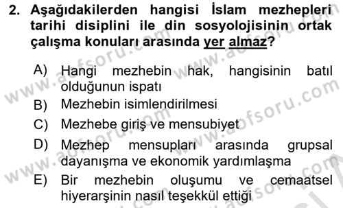 İslam Mezhepleri Tarihi Dersi 2025 - 2026 Yılı (Vize) Ara Sınav Soruları 2. Soru