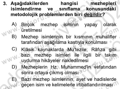 İslam Mezhepleri Tarihi Dersi 2025 - 2026 Yılı (Vize) Ara Sınav Soruları 3. Soru