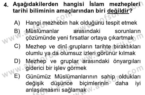 İslam Mezhepleri Tarihi Dersi 2025 - 2026 Yılı (Vize) Ara Sınav Soruları 4. Soru