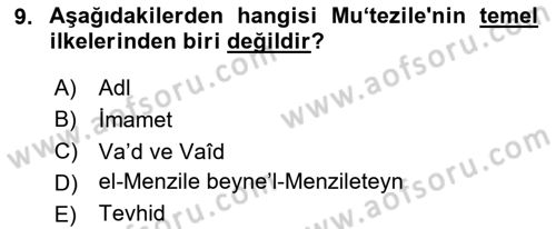 İslam Mezhepleri Tarihi Dersi 2025 - 2026 Yılı (Vize) Ara Sınav Soruları 9. Soru