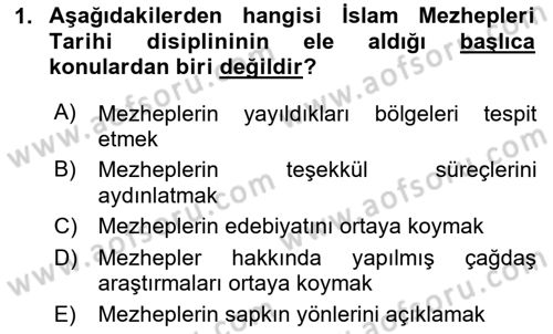 İslam Mezhepleri Tarihi Dersi 2025 - 2026 Yılı (Final) Dönem Sonu Sınav Soruları 1. Soru