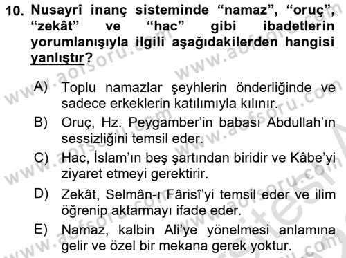 İslam Mezhepleri Tarihi Dersi 2025 - 2026 Yılı (Final) Dönem Sonu Sınav Soruları 10. Soru