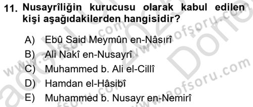 İslam Mezhepleri Tarihi Dersi 2025 - 2026 Yılı (Final) Dönem Sonu Sınav Soruları 11. Soru