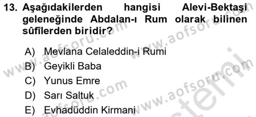 İslam Mezhepleri Tarihi Dersi 2025 - 2026 Yılı (Final) Dönem Sonu Sınav Soruları 13. Soru