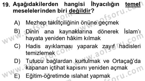 İslam Mezhepleri Tarihi Dersi 2025 - 2026 Yılı (Final) Dönem Sonu Sınav Soruları 19. Soru