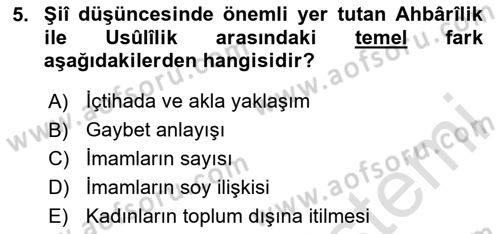 İslam Mezhepleri Tarihi Dersi 2025 - 2026 Yılı (Final) Dönem Sonu Sınav Soruları 5. Soru