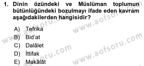 İslam Mezhepleri Tarihi Dersi 2025 - 2026 Yılı Yaz Okulu Sınav Soruları 1. Soru
