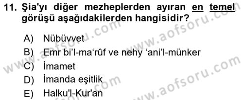 İslam Mezhepleri Tarihi Dersi 2025 - 2026 Yılı Yaz Okulu Sınav Soruları 11. Soru