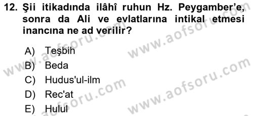 İslam Mezhepleri Tarihi Dersi 2025 - 2026 Yılı Yaz Okulu Sınav Soruları 12. Soru
