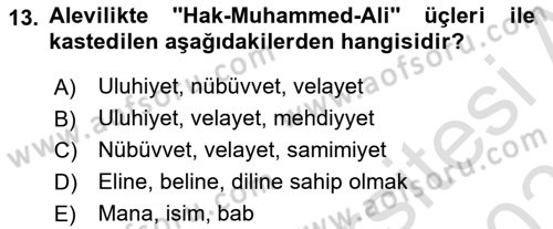 İslam Mezhepleri Tarihi Dersi 2025 - 2026 Yılı Yaz Okulu Sınav Soruları 13. Soru