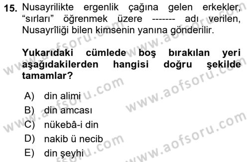İslam Mezhepleri Tarihi Dersi 2025 - 2026 Yılı Yaz Okulu Sınav Soruları 15. Soru